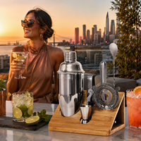 Ensemble de shaker à cocktails en acier inoxydable avec outils de bar, shaker Cobbler 750 ml, kit de barman, support en bambou pour bar à domicile, vente en gros