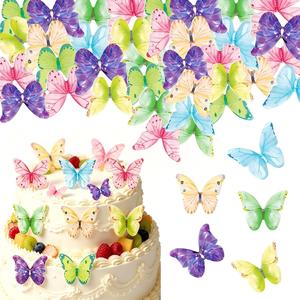 친환경 식용 나비 케이크 토퍼 50개 생일 세례식 결혼식 컵케이크 장식용 - Product Image 6