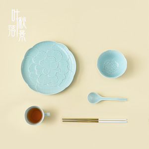 Juego de platos de cerámica con diseño de flor de peonía para uso diario en el hogar, tazón pequeño con plato y taza - Product Image 4
