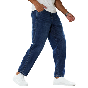 <strong>Men's</strong> Dark <strong>Denim</strong> Blue Relaxed Drop Crotch <strong>Jeans</strong> Mid Waist Utility Casual Style Breathable and Washable for All Seasons - Product Image 3