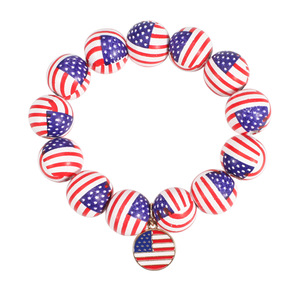 Wood <b>Beaded</b> <b>Bracelets</b> USA Flag Star Pattern Unisex Independence Day Jewelry - Product Image 2