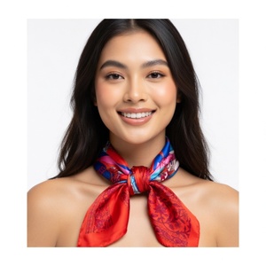 Sciarpa in <span class=keywords><strong>Seta</strong></span> 100% Vera con Stampa Floreale Rossa Personalizzata per Donna, Accessorio di Lusso per il Collo e Moda - Product Image 1