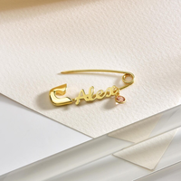 Boutons de manchette personnalisés pour bébé avec nom et pierre de naissance, en acier inoxydable 316L plaqué PVD 18K, broche de sécurité, cadeau d'anniversaire