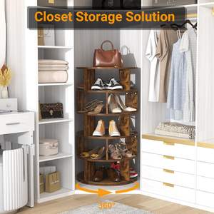 Scarpiera Girevole, Organizzatore per Scarpe in Legno a 5 Ripiani per Armadio, Torre Portascarpe Rotante a 360° Salvaspazio - Product Image 4