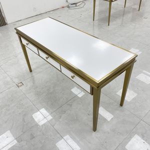 Goldrahmen-Schreibtisch mit weißer Platte und Schubladen – Luxuriöser Multifunktionstisch für Büro/Konferenz/Empfangsraum - Product Image 4