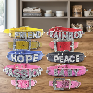 Collar Personalizado para Perro con Letras de Diamantes de Imitación, Nombre, Navidad, Metal, Rosa, Azul, Negro, Ajustable, Accesorio para Mascotas - Product Image 4
