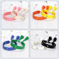 Bracelet en tissu tendance avec étoile et pompon, tressé, réglable, personnalisé, bracelets d'amitié tissés