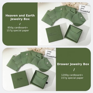 Green Jewelry Boxes with Velvet Pouch Set | Eco Cardboard Universal Square Jewelry Box with Handbag Chinese Fancy Jewelry Box - Product Image 5