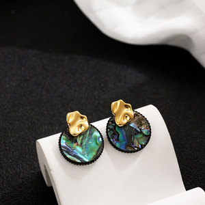 ต่างหูแฟชั่นสแตนเลสสตีล 316L ชุบทอง 14k 18k PVD ประดับเปลือกหอยมุกอะบาโลน สำหรับผู้หญิง - Product Image 5
