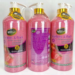 Gel Douche Exfoliant et Nourrissant Éclatant au Collagène Fraise & Pêche, Mousse Blanchissante pour le Visage et le Corps à la Niacinamide - Product Image 1