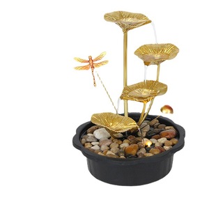 Fuente de agua Golden Lotus con libélula, decoración de escritorio para interiores, para oficina, sala de estar, entrada, 110-220V, hierro, plástico, estilo contemporáneo - Product Image 5