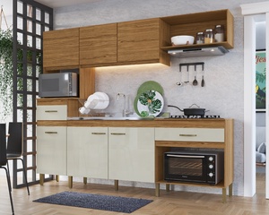 Mueble de Cocina Moderno Decibel DB-CO2624 NC CLARA, 6 Puertas, 2 Cajones, Compacto, de Madera, Aglomerado, Natural/Cristal - Product Image 6