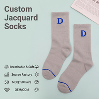 Chaussettes Jacquard Personnalisées avec Logo OEM, Chaussettes de Sport en Coton Tricoté Élastique Confortables pour Hommes et Femmes