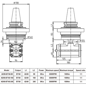 Tête d'angle de fraisage DRAKE 90 degrés, angle droit, accessoires pour fraiseuse ER BT40, 8 kW, 3000 tr/min - Product Image 4
