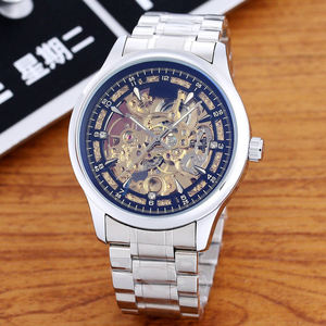 Reloj mecánico esqueleto de lujo para hombre, reloj de pulsera de acero inoxidable con esfera hueca de movimiento automático - Product Image 1