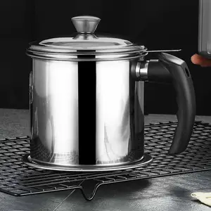 Tiktok Hot Food Grade 1.3/1.8L Large SUS304 Stainless Steel Oil Strainer Pot Can Container With Strainer