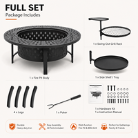 Brasero d'extérieur robuste à bois avec grille double pivotante et plateau en treillis pour jardin