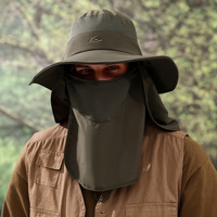 Chapeau de soleil d'été UPF50+ réglable pour l'extérieur avec protection détachable pour le cou et le visage, large bord respirant, casquette de camping, sangle de menton anti-vent, chapeau de safari