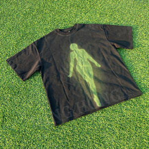 Personalizado acanalado cuello recortado Dtg impresión espalda pegatina bordado calle camiseta - Product Image 5