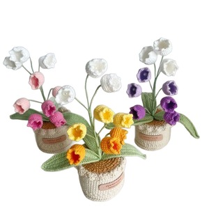 ดอกลิลลี่ออฟเดอะแวลเลย์ถักโครเชต์ด้วยมือจากเส้นด้ายคุณภาพเยี่ยม ตกแต่งกระถางต้นไม้ประดับโต๊ะทำงาน ดอกไม้ประดิษฐ์ในกระถางสำเร็จรูป - Product Image 5