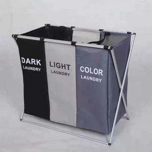WeaveWin 3-Section Aluminum Frame Foldable Laundry <strong>Hamper</strong> <strong>Mesh</strong> Storage Bin for Dirty Clothes Folded Bed Sorter Available - Product Image 3