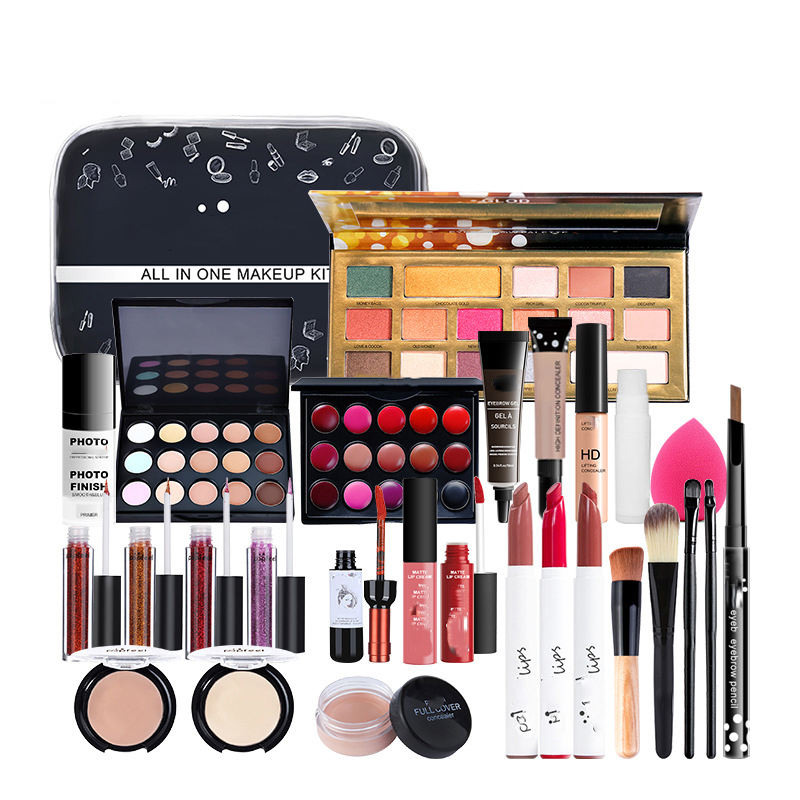 Make Up Kit Gifts Set Eyeshadow Lipstick Eyebrow Pencil Lipgloss Makeup Brush Powder Puff With Makeup Bag Kit Full Makeup Sets