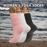 Chaussettes de Pilates OEM en tricot de Spandex/Nylon pour femmes, confortables pour la barre, l'entraînement, le yoga, avec effet froncé et antidérapant