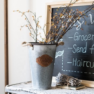 Planteur de fleurs de jardin 1 pièce, grand vase d'intérieur sous forme de seau galvanisé, <span class=keywords><strong>pot</strong></span> de fleurs en métal avec poignées - Product Image 4
