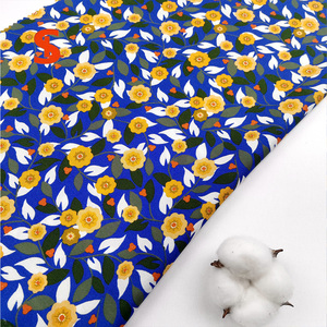 ผ้าฝ้ายออร์แกนิค Liberty ทอลายป๊อปลิน พิมพ์ลายดอกไม้สีเหลืองเล็กๆ สีน้ำเงินล้วน สำหรับชุดเดรสเด็กผู้หญิง สวมใส่สบายๆ - Product Image 4