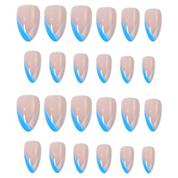 Faux ongles en gros, bleu et blanc diagonaux, forme amande, brillants, pour usage quotidien en salon, OEM