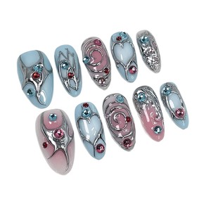 <span class=keywords><strong>Uñas</strong></span> Postizas <span class=keywords><strong>de</strong></span> Lujo con Diseño <span class=keywords><strong>de</strong></span> Almendras, Color Rosa y Negro con Estampado <span class=keywords><strong>de</strong></span> Vaca, Adornadas con Láminas Metálicas Doradas, Cuentas <span class=keywords><strong>de</strong></span> Cristal y Cruz, Reutilizables y Hechas a Mano - Product Image 1