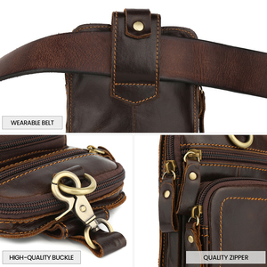 <span class=keywords><strong>Riñonera</strong></span> Vintage de cuero Crazy Horse para hombre, <span class=keywords><strong>riñonera</strong></span> pequeña para teléfono, con lazo, bandolera de viaje amigable - Product Image 3