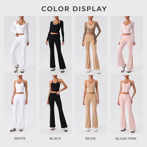 Women Activewear Set 3 Piece Quick Dry Padded Halter Crop Top <b>Wrap</b> Jacket High Waist Flare Pants <b>for</b> Yoga Gym - Product Image 5
