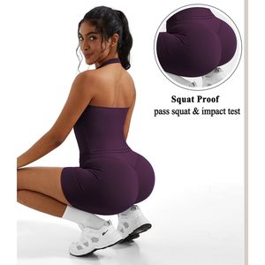2 Piece Workout Set Women Halter Sports Bra Biker Shorts Yoga Outfit Spandex Polyester Four Way Stretch Backless Design - Product Image 5
