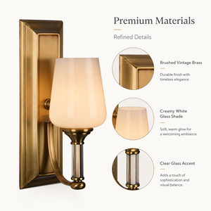 Vintage Brass <b>Wall</b> Sconce Cream Glass Shade E26 LED Dimmable Indoor <b>Wall</b> Lamp Hotel Bedroom OEM ODM <b>Lighting</b> Factory - Product Image 5
