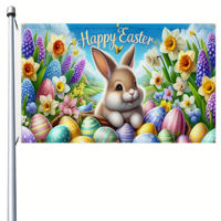 Bandera de Pascua de Poliéster de 90*150cm con Diseño de Conejo Abrazando un Huevo de Pascua, Decoración Festiva para Fiestas al Aire Libre