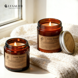 <span class=keywords><strong>Velas</strong></span> Aromáticas de Lujo de <span class=keywords><strong>Cera</strong></span> de Soya en Frasco de Vidrio Ámbar con Tapa |   Vela Aromática Personalizada <span class=keywords><strong>para</strong></span> el Hogar, Caja de Regalo con Etiqueta Privada - Product Image 5