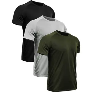 Erkekler kuru Fit spor koşu atletik T Shirt özel baskılı siyah T shirt spor nefes % 100% Polyester T Shirt