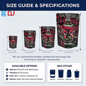 Sachets Mylar noirs de qualité supérieure, anti-odeur, format 3.5, pour bonbons gélifiés aux baies rouges, type « Angry Cherry » - Product Image 3