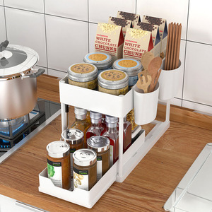 Organizador multiusos de 2 niveles para cocina, cajones deslizantes extraíbles debajo del fregadero, estante de almacenamiento para baño y especias - Product Image 3