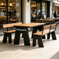 Ensemble table et chaises d'extérieur pour sites touristiques, parcs, rues commerciales, mobilier de restauration avec parasol, aire de repos de centre commercial, table longue et banc