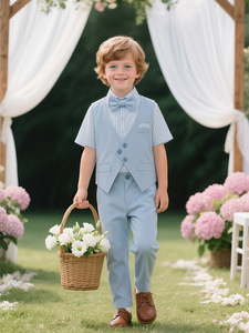 Nouveautés : Costumes de Cérémonie Deux Pièces pour Garçons – Vêtements Enfants Printemps-Automne – Modèles Faux <span class=keywords><strong>Gilet</strong></span> Manches Longues Style Gentleman - Product Image 1