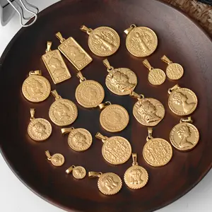 Neue trend ige benutzer definierte Münze Edelstahl Schmuck 18 Karat römische Statue Goldmünzen Anhänger Halskette Für Frauen Bijoux Acier Inoxydable