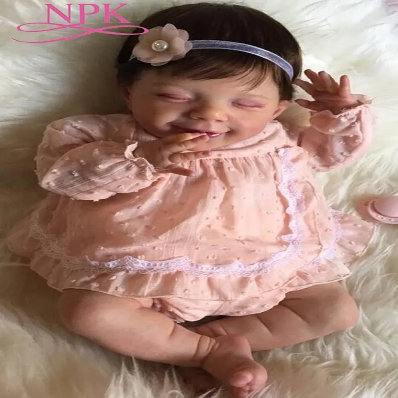 NPK 52CM reborn baby doll popular sleeping April smile baby hand made high quality doll real soft touch cuddly baby collectible