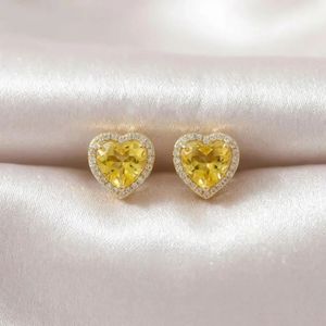 Handcrafted Lemon Quartz Heart <b>Stud</b> <b>Earrings</b> With CZ Halo Natural Yellow Gemstone In 925 Sterling <b>Silver</b> Or 18K Gold Filled - Product Image 5