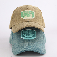 Casquette de baseball personnalisée en velours côtelé avec logo en patch de caoutchouc, casquette structurée à 6 panneaux, style papa, vintage, rétro, pour le sport en plein air, pour hommes