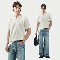 T-shirt décontracté uni en maille de haute qualité pour homme APO, col en V, 290g, doux, respirant, coupe régulière, épaules tombantes
