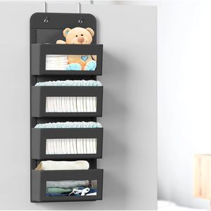 Organisateur de rangement à suspendre sur la porte à 4 poches, gris foncé, pour produits pour bébés - Product Image 6