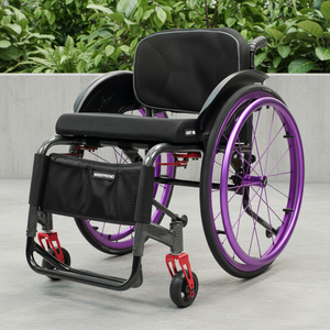Sedia a Rotelle Sportiva Manuale in Alluminio Leggero - Schienale Viola - Manubrio a D Modello WI5905 Certificato CE con Garanzia di 1 Anno - Product Image 3