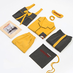 맞춤형 프리미엄 여성 50S 면 7 피스 매칭 잠옷 바지 반바지 캐미 7 피스 잠옷 세트 잠옷 페자마 - Product Image 1